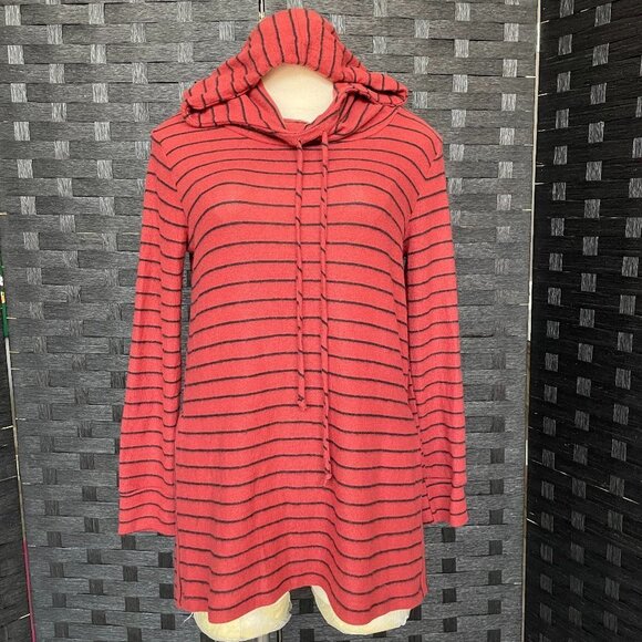 Peyton Jensen Women's Top Abby Hoodie Tunic Red/Black Stripes Size‎ S - Picture 1 of 7